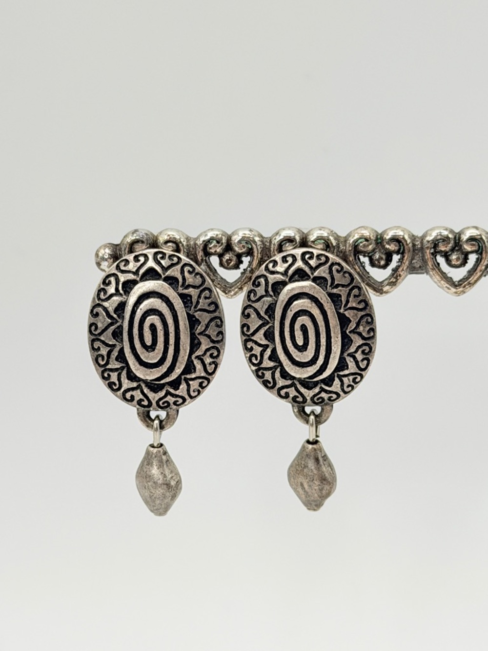 Chico’s Dangle Pierced Medallion Tribal Silver/Pewter Tone Earrings